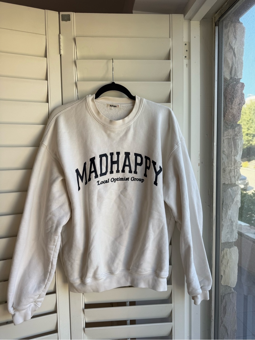 MADHAPPY White Crewneck Sweatshirt with Arch Logo